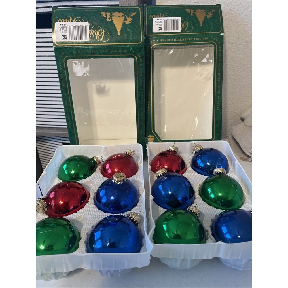 Vintage Christmas By Krebs Lot Of 12 Green Red Blue Christmas Tree Ornaments